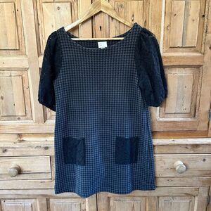 Postmark Anthropologie Small Gray Black Tunic Dress Tweed Lace Blouse Mini‎